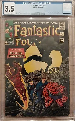 Buy 1966 Fantastic Four #52 CGC 3.5 VERY GOOD Minus Marvel Comic First Black Panther • 357.94£