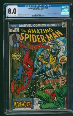 Buy Amazing Spider-Man #124 CGC 8.0 1st App Man-Wolf  Marvel Comics 1973 • 189.99£