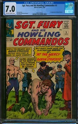 Buy Sgt. Fury And His Howling Commandos 5 ⭐ CGC 7.0 ⭐ 1st Baron Strucker Marvel 1964 • 195.88£