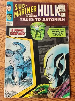 Buy Tales To Astonish 72 Fn Hulk Sub-mariner Lee Kirby 1965 • 12.79£