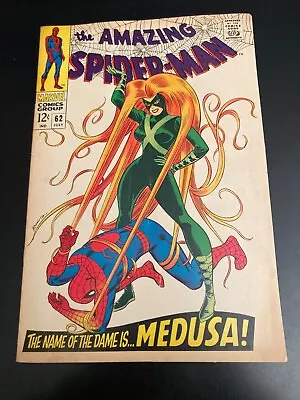 Buy AMAZING SPIDER-MAN #62 (1968) **Inhumans/Medusa Key!** Very Bright & Colorful! • 76.02£