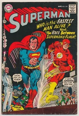 Buy Superman #199 Comic Book - DC Comics!  (1967)  Race Between Superman & Flash • 635.48£