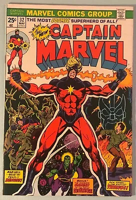 Buy Captain Marvel 32 VF+ 1974 Jim Starlin Thanos Drax Origin Mark Jewelers Insert • 51.37£