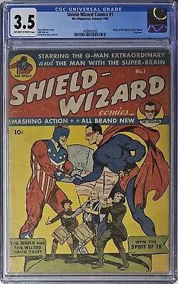 Buy Shield-Wizard Comics #1 CGC 3.5 MLJ/Archie 1940 Origin Story & WW2 Flag Cover  • 1,028.68£