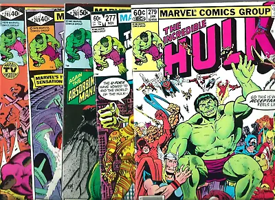 Buy Incredible Hulk #245, #249, #261, #277, & #279 -- Mixed Marvel Bronze Age Comics • 23.39£