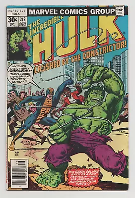Buy The Incredible Hulk #212 (1977 Bronze Age) Comic Book 1st App. Constrictor • 11.81£