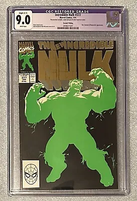 Buy Incredible Hulk #377 CGC 9.0 Restored 2nd Print 1st Professor Hulk Marvel Comic • 35.18£