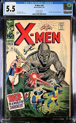 Buy X-Men #34 1967 UKPV CGC 5.5 OW/W | Mole-Man Tyrannus Robot Wars | 4330272020 • 93£