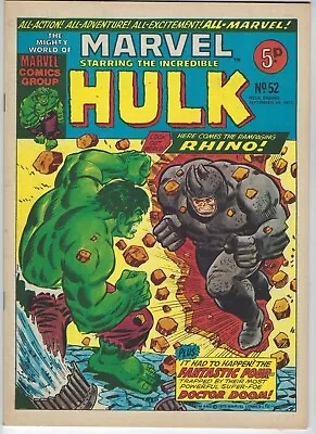 Buy MIGHTY WORLD OF MARVEL #52 - 29 Sep 1973 -High Grade-Hulk Rhino Fan Four Dr Doom • 9.95£