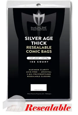 Buy 200 Max Pro Resealable Thick Silver Age Comic Book Acid Free Poly Bags 7.25x10.5 • 18.93£