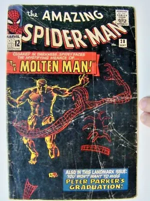 Buy Amazing Spider-Man #28 Steve Ditko Art Origin & 1st Molten Man Marvel 1965 GD+ • 67.19£