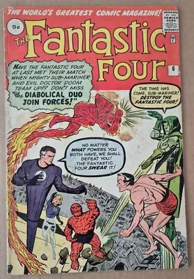 Buy Fantastic Four # 6 1962 1st Silver Age Super-villain Team-up Dr Doom Sub-Mariner • 700£