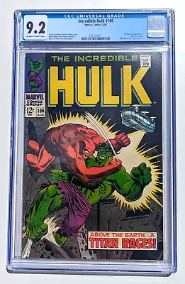 Buy Incredible Hulk #106 🌟 CGC 9.2 🌟 Missing Link Nick Fury Silver Age Marvel 1968 • 228.49£