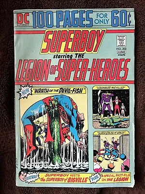 Buy Superboy #202 - Starring Legion Of Super Heroes - DC Comics - 100 Pages - 1974 • 8.70£