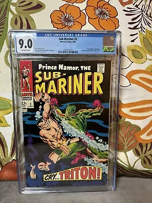 Buy Prince Namor The Sub Mariner 2 CGC 9.0 Marvel Comics Cry Triton Silver Age 1968 • 197.09£