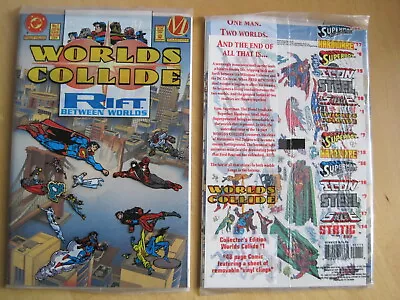 Buy WORLDS COLLIDE 1, DC 1994 SEALED Collector's Edition :48pg Comic+ Vinyl Stickers • 5.99£