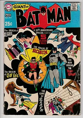 Buy Batman #213 • 1969 Vintage DC 12¢ • Origin Of Robin, Red Hood & Clayface GIANT! • 4.20£