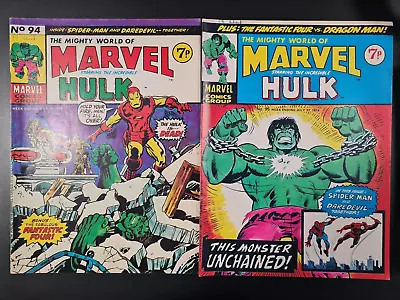 Buy The Mighty World Of Marvel Starring Hulk / Avengers #94 & #95 Marvel Uk 1974 • 0.99£