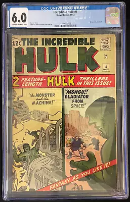 Buy Incredible Hulk #4 CGC 6.0 (November 1962) Origin Of Hulk Retold • 1,344.02£