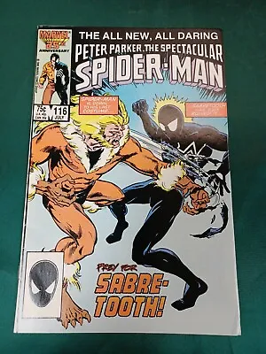 Buy Spectacular Spider-Man #116 1986 Spidey Vs Sabretooth 1st Foreigner App! VF/NM • 23.68£