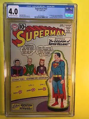 Buy Superman #147 1st Appearance Of The Legion Of Super-Villains CGC 4.0 DC 1961 • 221.36£