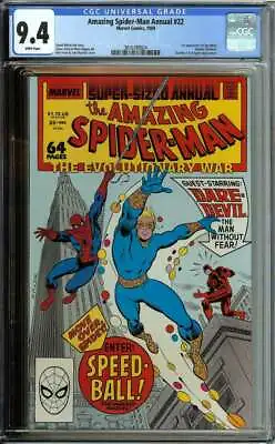 Buy Amazing Spider-man Annual #22 Cgc 9.4 White Pages // 1st App Speedball 1988 • 87.10£