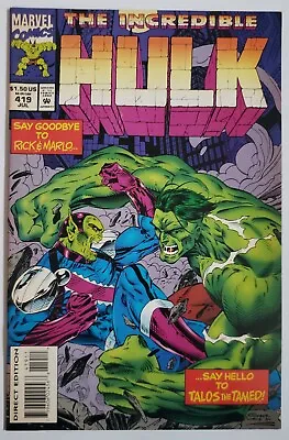 Buy Incredible Hulk #419 VF+ 1st Cover App Talos Marvel Comics 1994 MCU Key Issue  • 7.13£