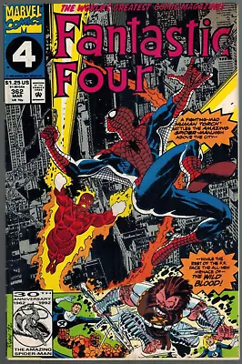 Buy Fantastic Four 362  Spider-Man Vs The Human Torch!  Fine 1992  Marvel Comic • 3.16£