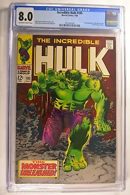 Buy Incredible Hulk 105 CGC 8.0  OW/W 1st App. Missing Link Marvel 7/68   • 359.78£