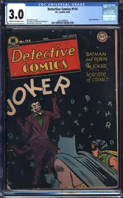 Buy Detective Comics #114 Cgc 3.0 Cr/ow Pages // Joker Cover Dc Comics 1946 • 1,327.20£