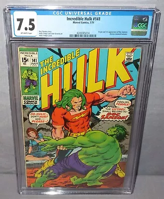 Buy THE INCREDIBLE HULK #141 (Doc Samson 1st App.) CGC 7.5 VF- Marvel Comics 1973 • 239.85£
