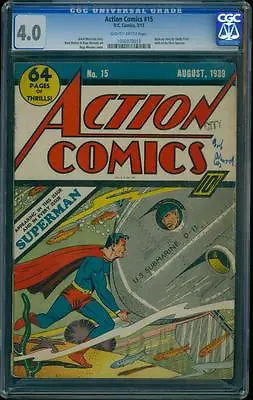 Buy Action Comics 15 CGC 4.0 Golden Age Key DC Comic 5th Superman Cover Ever L@@K! • 10,249.64£