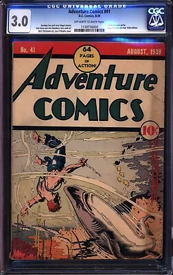 Buy Adventure Comics 41 CGC 3.0 Classic Shark Cover 1939 DC Comics RARE!! • 1,363.25£