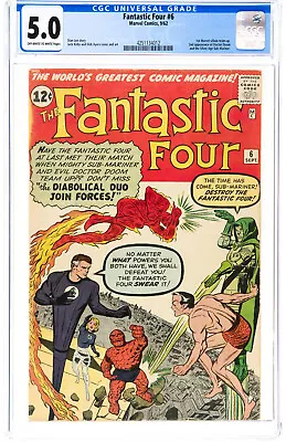 Buy 🔑 Fantastic Four #6 1962 CGC 5.0 FIRST Super-Villain Team-Up Doom Sub-Mariner🔑 • 1,813.98£