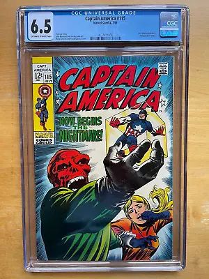 Buy Captain America #115 CGC 6.5 (Marvel 1969) Iconic Red Skull Sharon Carter Cover! • 94.75£