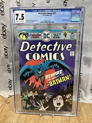 Buy DETECTIVE COMICS #451 CGC 7.5  New Slab Minty ~ ROBIN BACKUP STORY Dc Comic • 39.71£