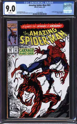 Buy Amazing Spider-man #361 Cgc 9.0 White Pages // 1st Full App Of Carnage 1992 • 112.45£