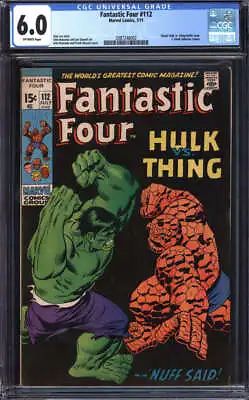 Buy Fantastic Four #112 Cgc 6.0 Ow Pages // Classic Hulk Vs. Thing Battle Issue • 147.91£