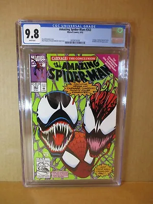 Buy Amazing Spider-Man 363 CGC 9.8 CARNAGE CLIMAX 1992 Venom NM/MT Bagley 3859478006 • 119.11£