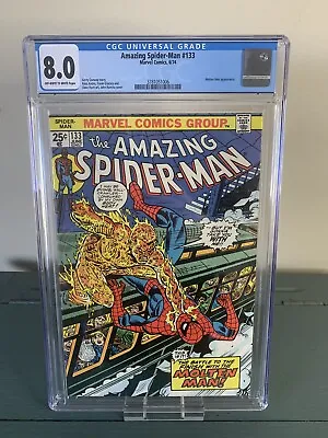 Buy Amazing Spider-man #133 Cgc 8 Ow/wh Pages   Molten Man Cover Marvel 1974 • 84.76£