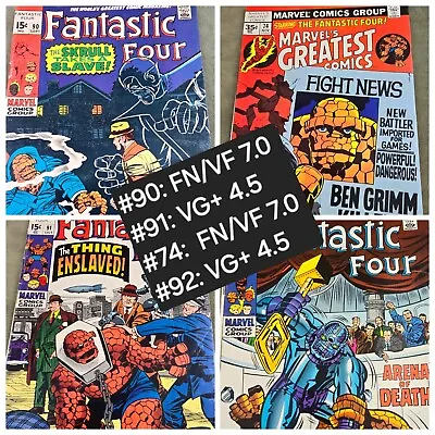 Buy #90,91,93 FANTASTIC FOUR&Marvel's Greatest #74 Jack Kirby Art Comics 1969, 1970 • 31.22£