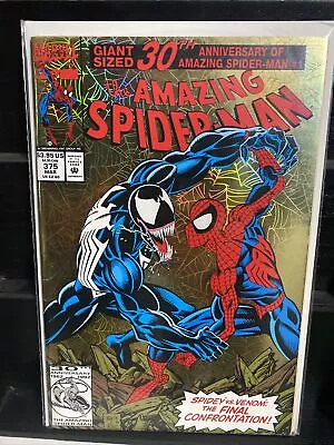Buy Amazing Spider-Man #375 Venom Gold Holo Foil Cover 1st Ann Weying Marvel 1993 • 11.19£
