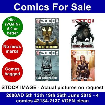 Buy 2000AD 5th 12th 19th 26th June 2019 - 4 Comics #2134-2137 VGFN Clean • 8.99£