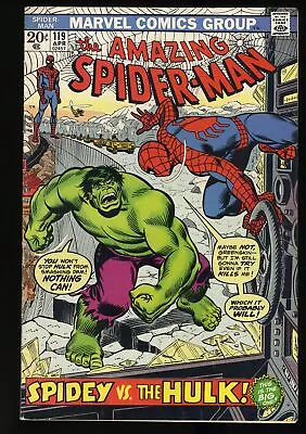 Buy Amazing Spider-Man #119 FN+ 6.5 Spider-Man Vs Incredible Hulk! Marvel 1973 • 74.32£