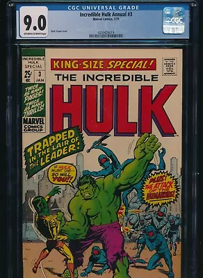 Buy The Incredible Hulk Annual #3 Cgc 9.0 1/71 Marvel Ow/w Pages • 237.17£