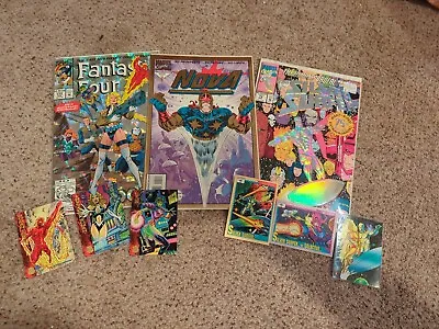 Buy Marvel Comics + Cards -Fantastic Four #375 Silver Surfer #75 Death, Nova #1 Sign • 14.23£