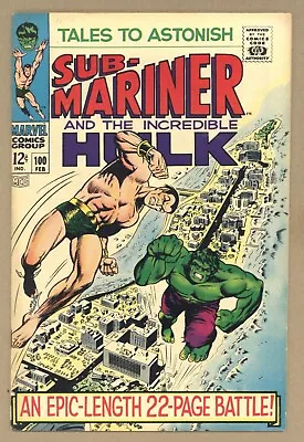 Buy Tales To Astonish 100 FVF Incredible Hulk BATTLES Sub-Mariner! 1968 Marvel T505 • 59.58£