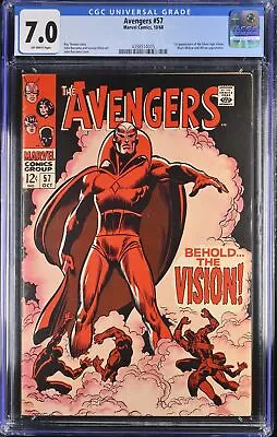 Buy Avengers #57 CGC FN/VF 7.0 Off White 1st Appearance Vision! Buscema Cover! • 398.96£