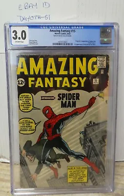 Buy Marvel Comics Amazing Fantasy 15 1st Appearance Spiderman 1962 CGC 3.0 Avengers • 28,999.99£