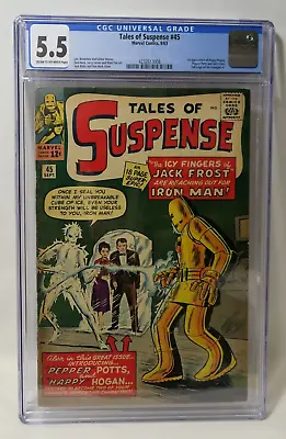 Buy 1963 Tales Of Suspense Comic # 45 CGC 5.5 1st Happy Hogan 1st Pepper Pott • 344.42£